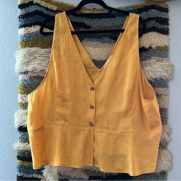 H&M Ladies V-Neck Linen Blouse Sleeveless Vest Button Front Egg Yolk Yellow XXL - Picture 1 of 9